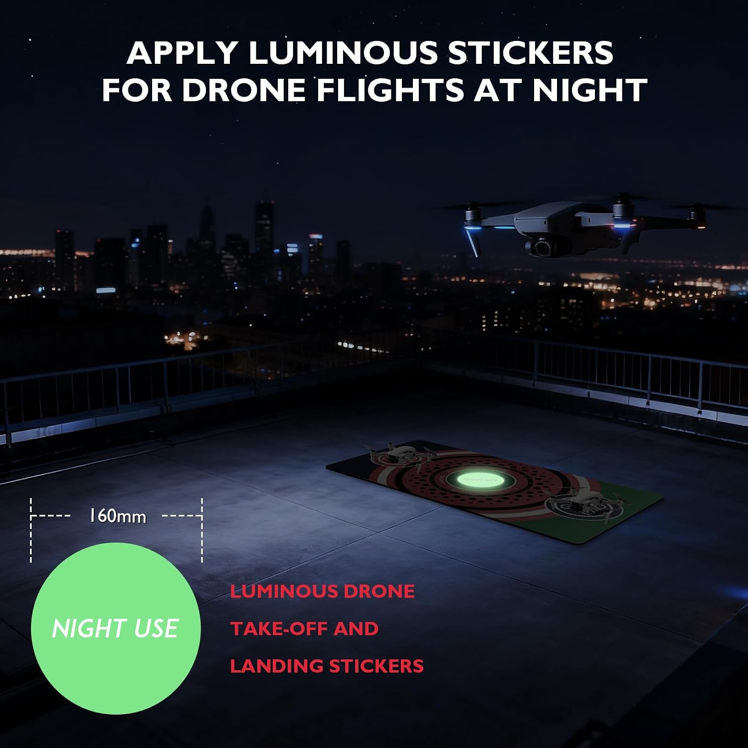 Universal Weighted Drone Landing Pad with Light, Waterproof Foldable Launch Pad, Easy Clean Helipad for Night Takeoff