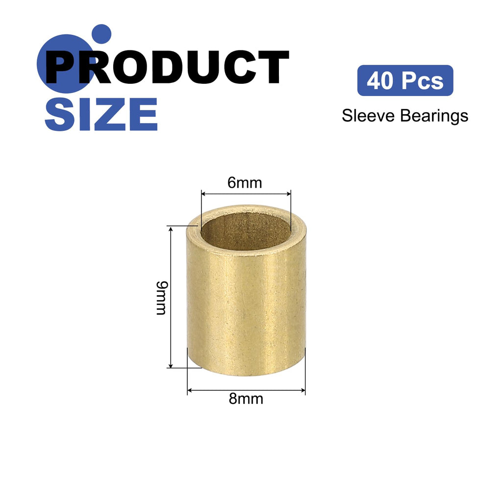 uxcell 40Pcs Sleeve Bearings, 6mm Bore x 8mm OD x 9mm Length, Self-Lubricating Sintered Bronze Bushings