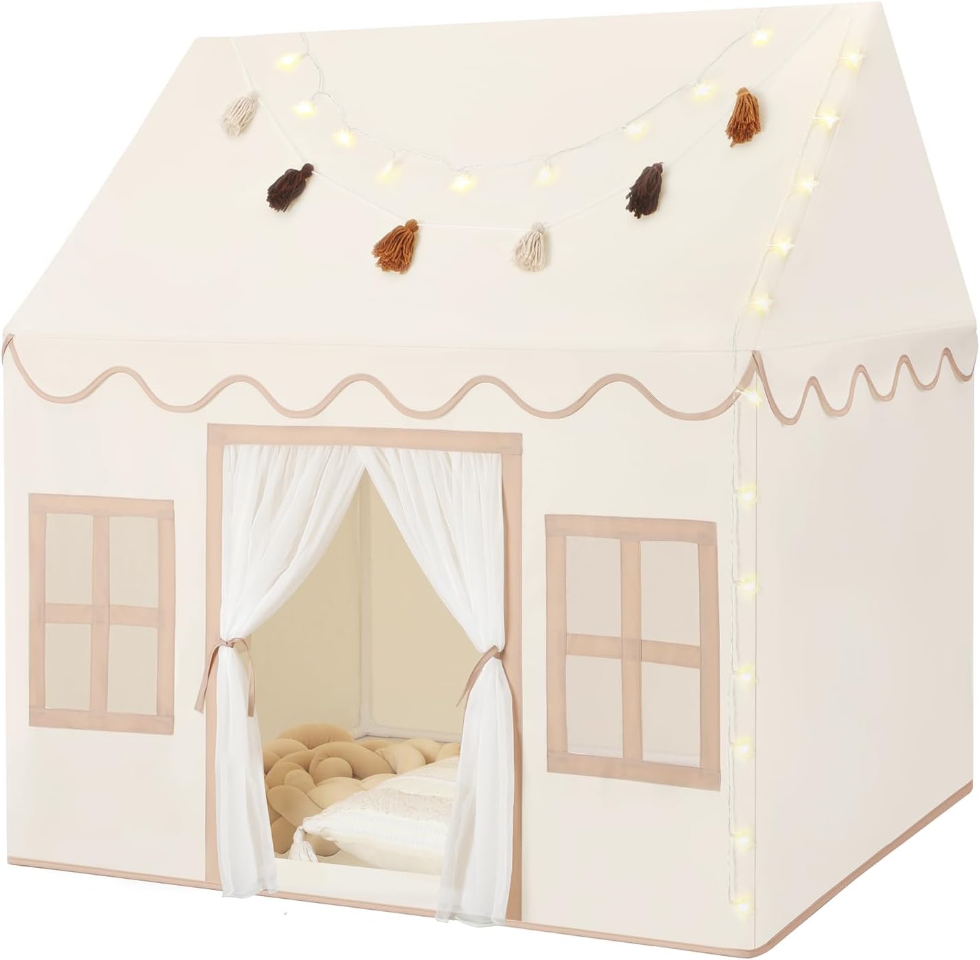 Kids Play Tent Indoor: with Mat, Tassel Garland - Girl Tent Indoor Playhouse for Kids Toys for Boy Girl Birthday Gift