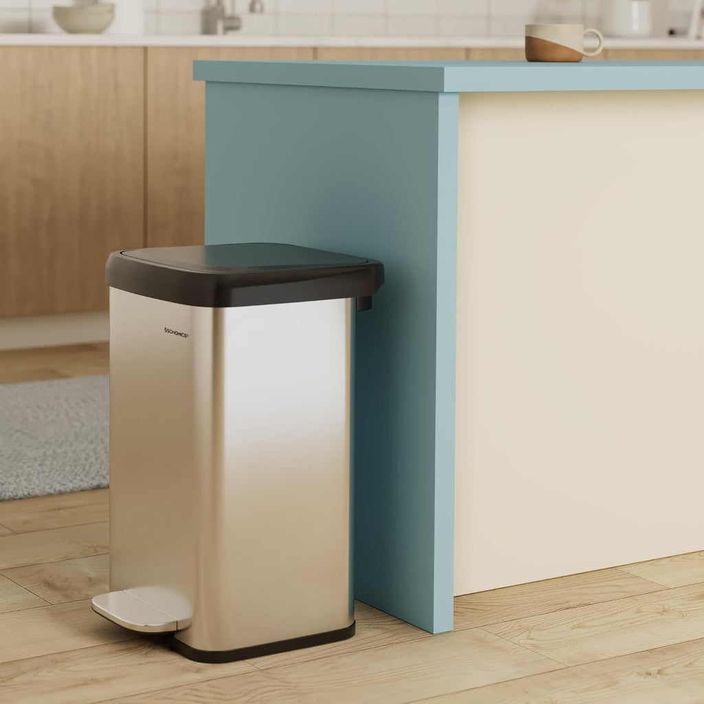Kitchen Trash Can, 13 Gallon (50 L) Stainless Steel Garbage Can, with Stay-Open Lid and Step-on Pedal, Soft Closure