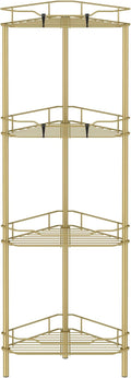 Metal Floor Standing Corner Shower Caddy, Gold, 4 Tier | Adhesive Bathroom Organizer Shelves, Free Standing Shower