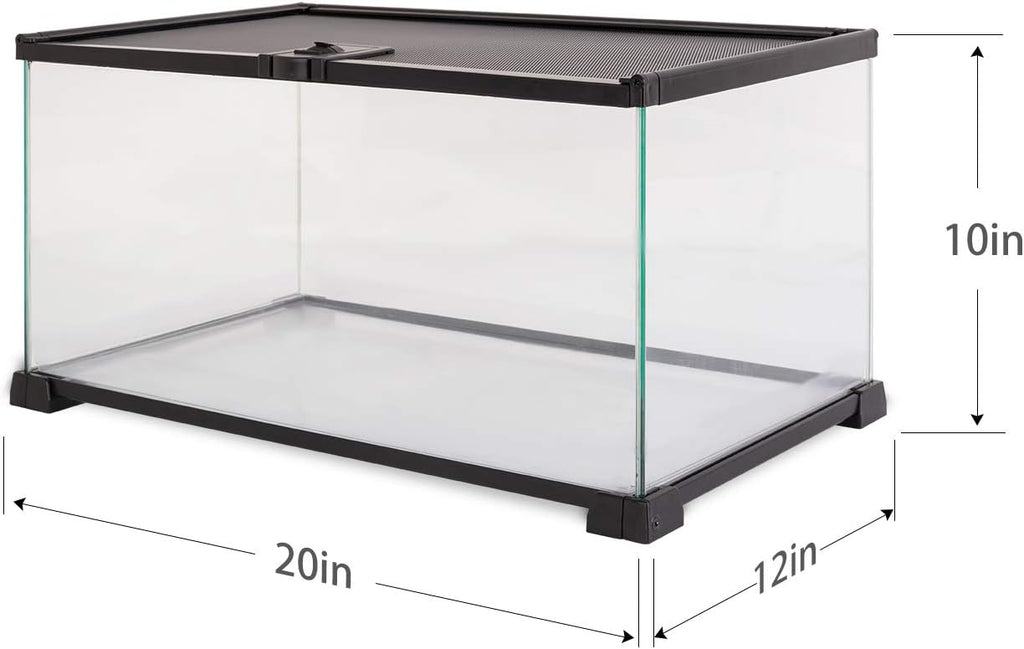 10 Gallon Reptile Tank Glass Natural Cages Terrarium 20" x 12" x 10" Sliding Screen Top for Reptile Hamster Hedgehog