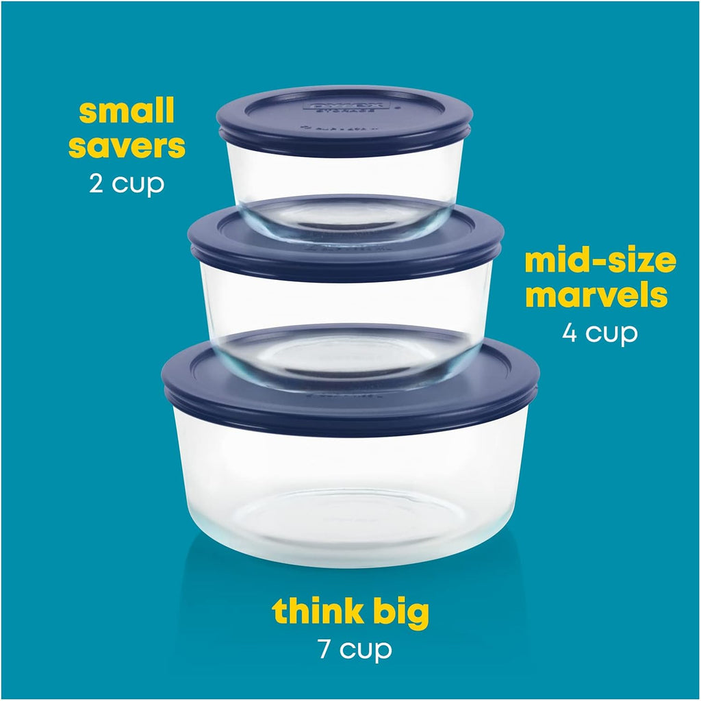Simply Store (3-Pack) Glass Food Storage Containers Set, (2, 4 & 7 Cup) Meal Prep Containers With Plastic BPA-Free