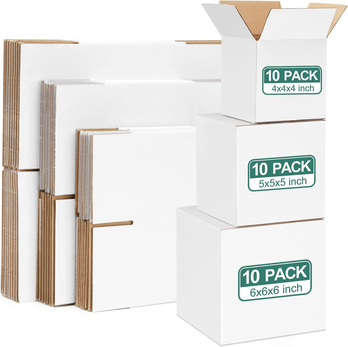 30 Pack Small Shipping Boxes Assorted Sizes, 4x4x4 & 5x5x5 & 6x6x6 10 PCS Each Small Boxes, White Corrugated Box