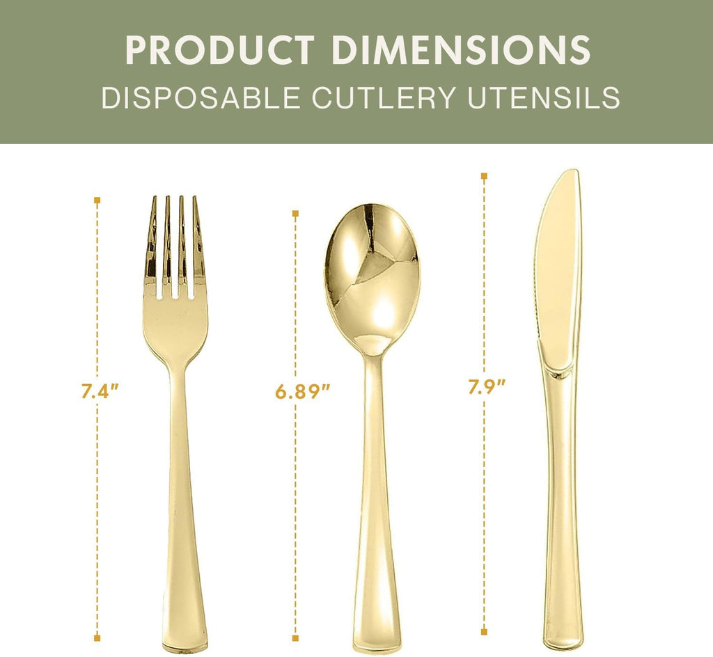 Gold Plastic Silverware Pre-Rolled Sets; Fork, Spoon, and Knife Rolls, Pack of 20 Pre-Rolled Sets