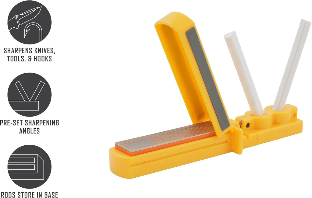 CCD4 3-in-1 Sharpening System – Yellow – Ceramic Rods – Diamond Stone – Protective Lid – Easy Storage – Knife & Tool