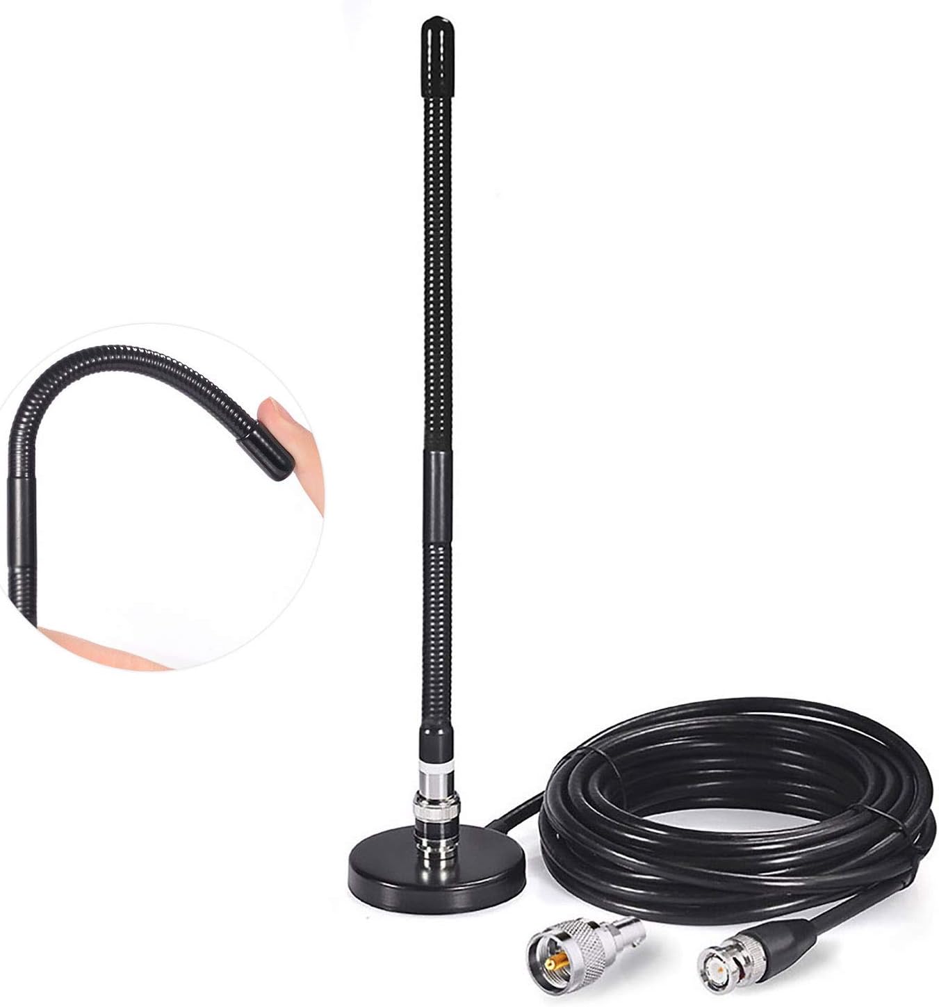 27MHz CB Radio Antenna Soft Whip Magnetic Base BNC & PL259 Male Compatible with Cobra Midland Uniden Maxon President