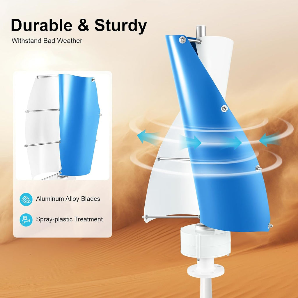 100W Spiral Wind Turbine, 12V Vertical Axis Helical Generator with Controller for Boat Cabin Street Light, Low Start