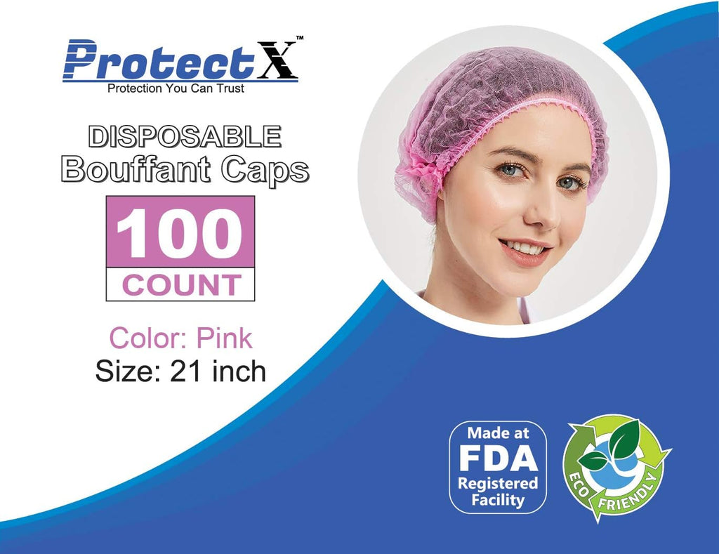 100 Pack Pink Disposable Hair Nets Bouffant Caps for Women, 21"