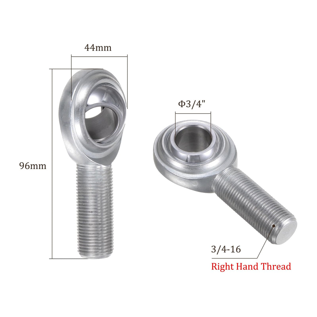 Kozelo CM12 Rod End Joint Bearing - [3/4" Bore, 3/4-16 UNF Right Hand Thread] Male Rod End with Jam Nuts, 45# Carbon Steel