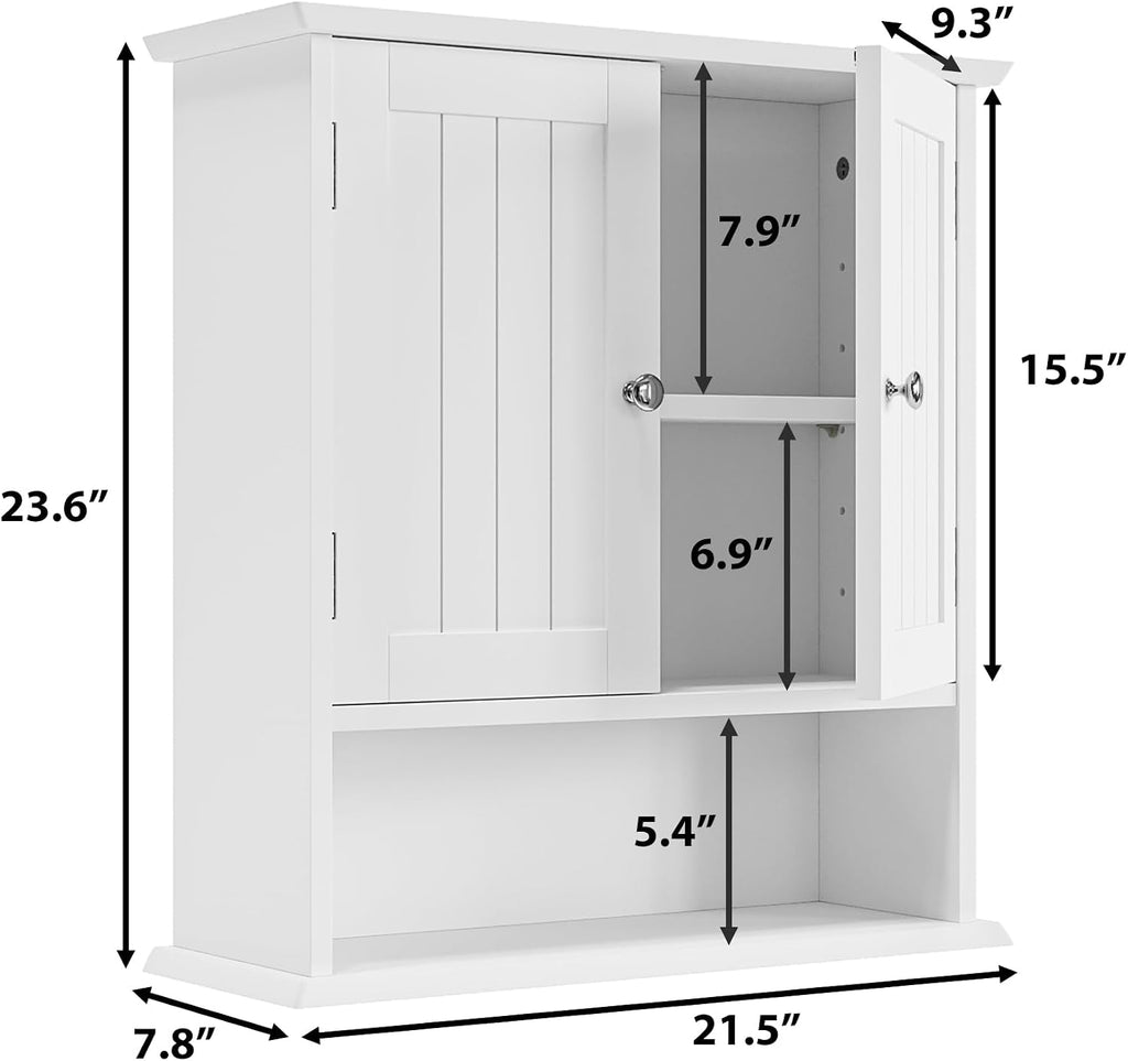 Bathroom Wall Cabinet, Bathroom Cabinet Wall Mount with 2 Doors and Open Shelf, Over The Toilet Wall Storage Cabinet