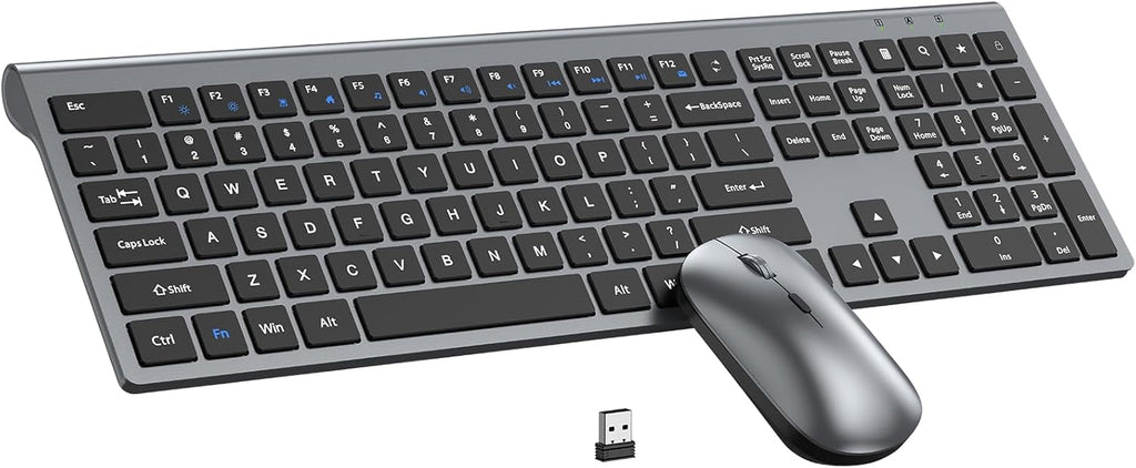 Wireless Keyboard and Mouse Combo, Ultra Slim Full Size Silent Keyboard and Adjustable 3-Level DPI Mouse,2.4GHz