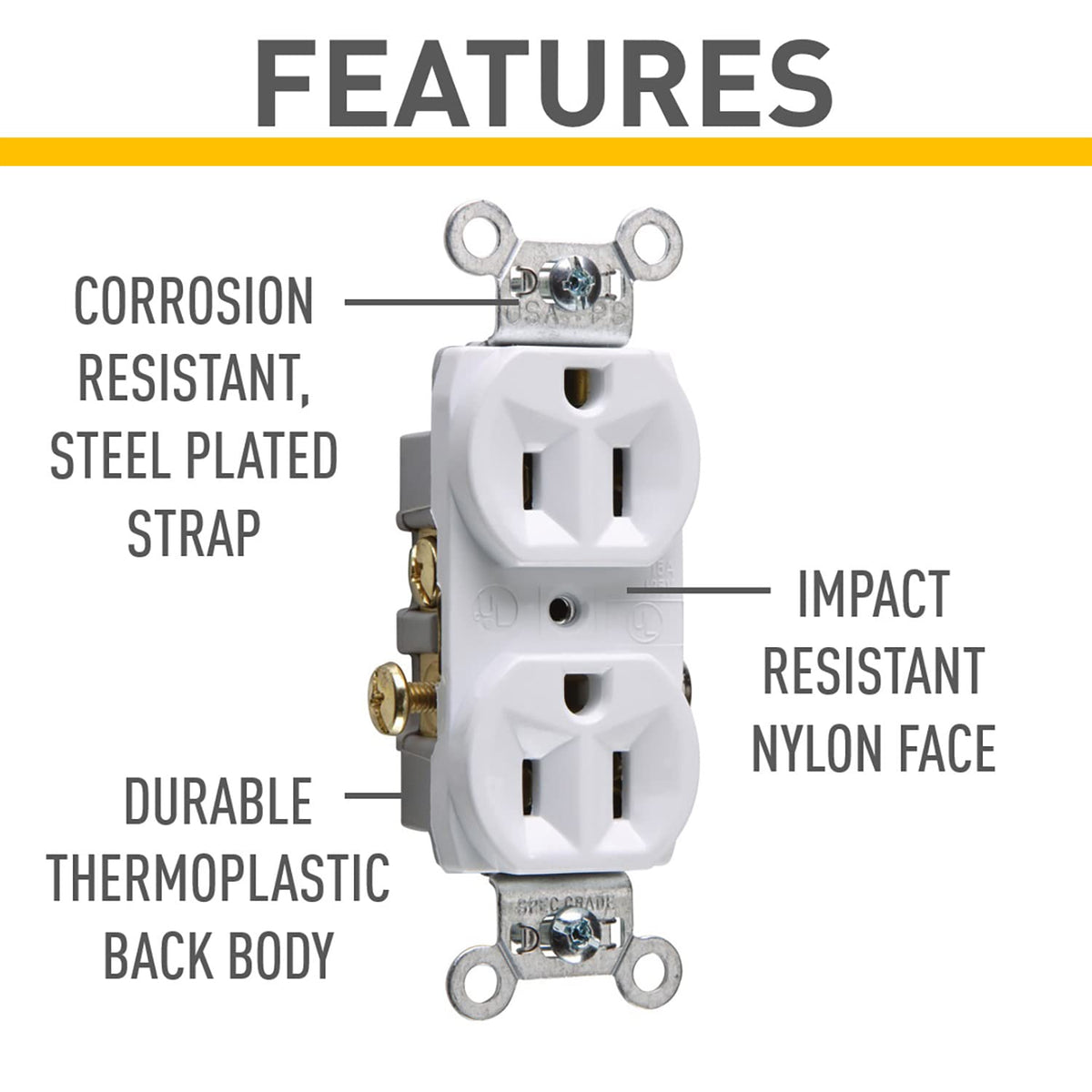 Legrand 15 Amp Commercial Specification Grade Duplex Outlet White 1 Pack