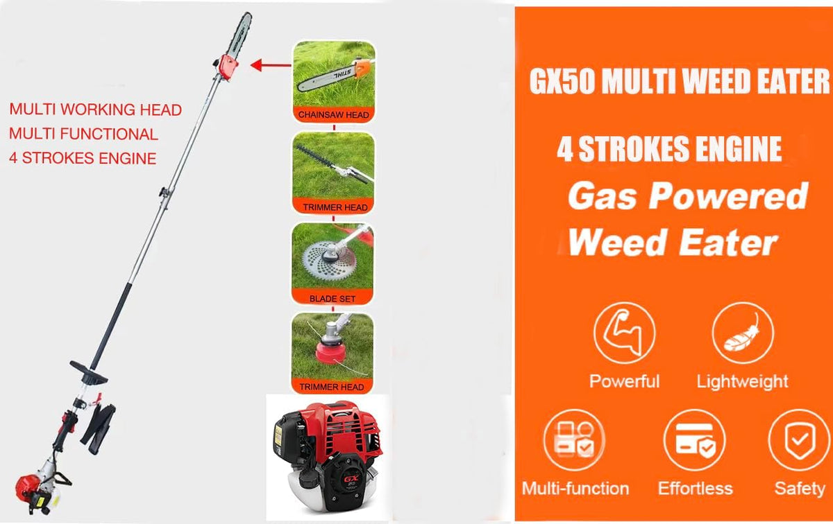 GX50 Gas Powered Brush Cutter 7 in 1 Dual line String Trimmer Grass Trimmer