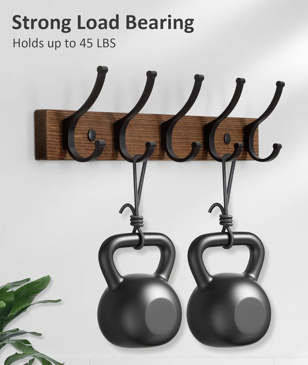 Coat Rack Wall Mount, 16.5 Inches Wood Coat Hooks, Wall Hooks for Hanging, Hat Rack Bag Hanger Key Holder for Wall