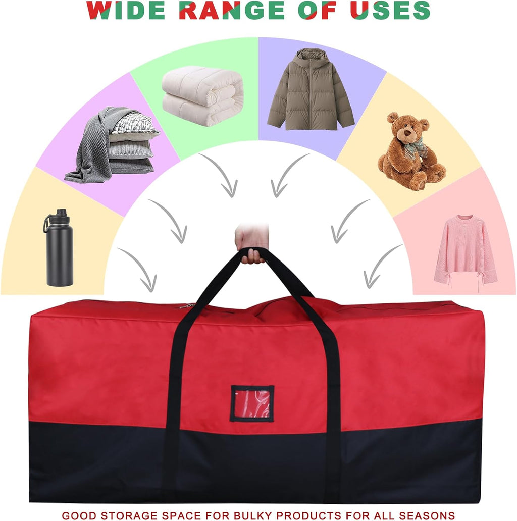 Christmas Tree Storage Bag, 7.5 ft, 600D Oxford, Black Red | Tree Bag, 600D Oxford Fabric, Waterproof Lining