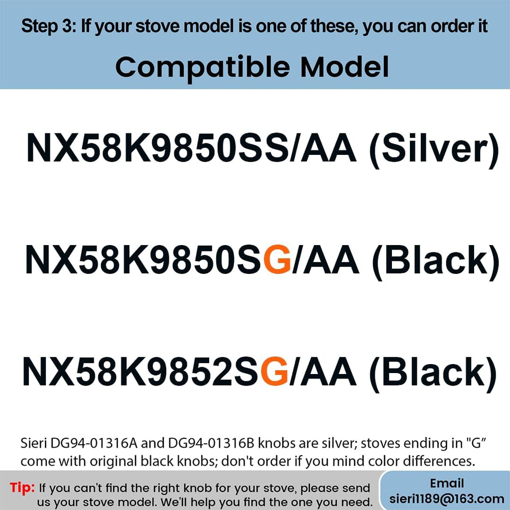 Sieri NX58K9850SG NX58K9850SS NX58K9852SG Knob for Samsung Gas Stove Knobs