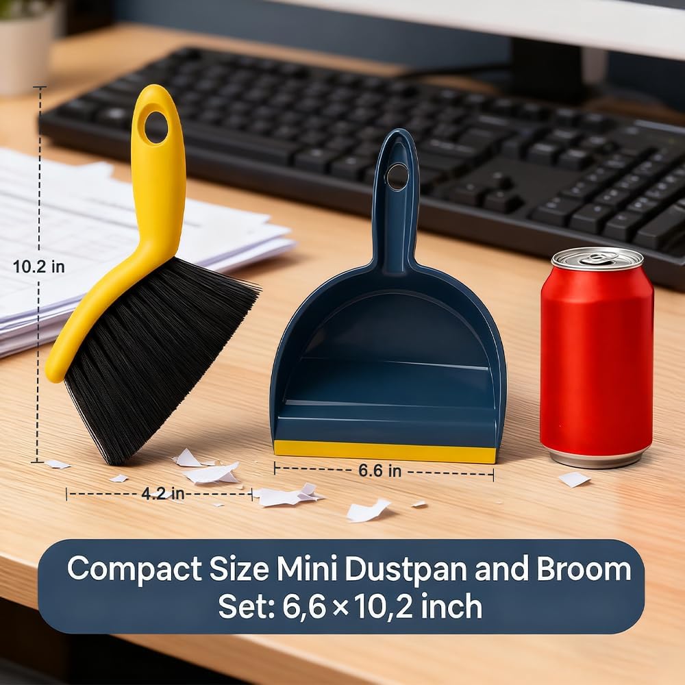 Dustpan and Broom Set Small – Mini Handheld Dustpan and Brush Combo for Home, Desktop, Sofa, Cat Litter, Car, Camping