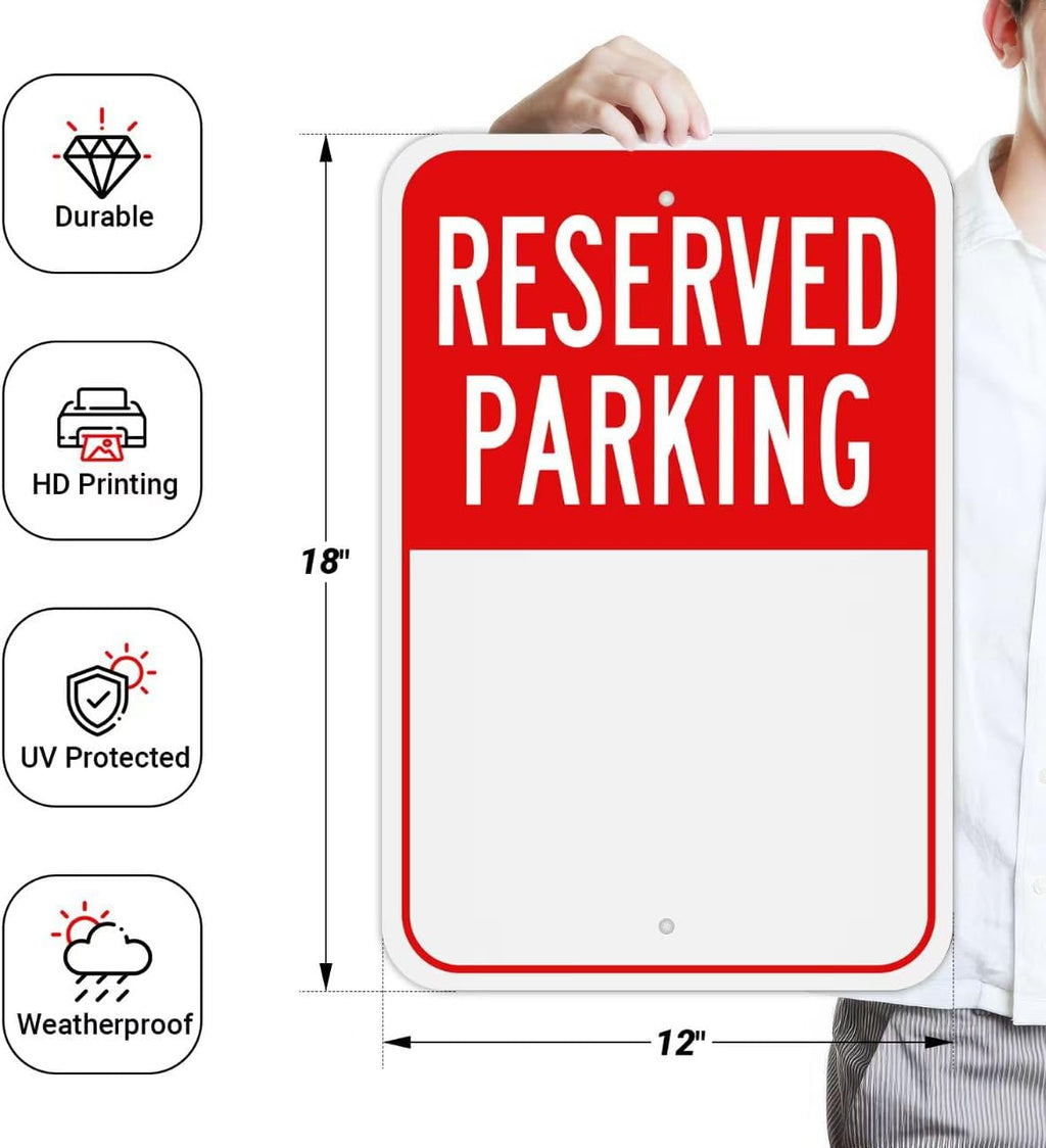 (4 Pack) Large Reserved Parking Sign, 18"x12" Reflective Aluminum Metal Write-On Sign, Rust-Free, Weather Resistant