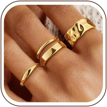 Stackable Gold Rings for Women Non Tarnish 14K Gold Plated Chunky Stacking Thumb Ring Set Trendy Dainty Statement