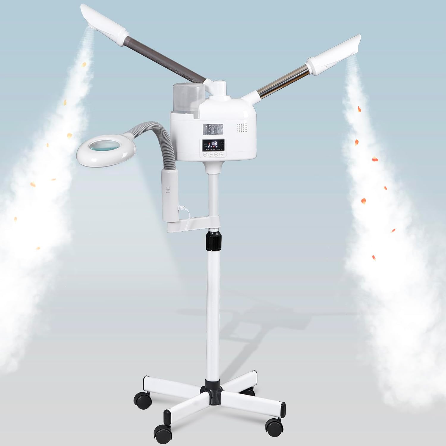 Professional 3 in 1 Facial Steamer, Stand on Wheels with 5X LED Magnifying Lamp, Use at Home or Salon SPA Esthetician