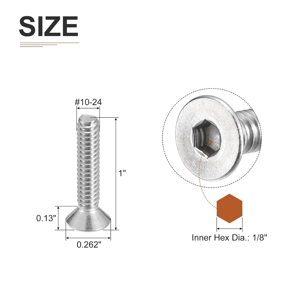 DTGN 50Pack #10-24x1 Flat Head Socket Cap Screws 304 Stainless Steel