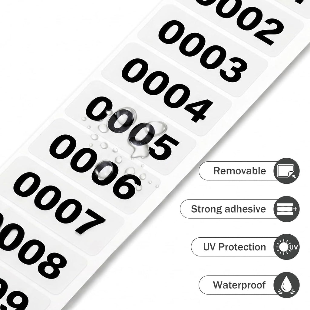 Consecutive Number Stickers 0001-1000 Inventory Label 1.6x0.8 Inch