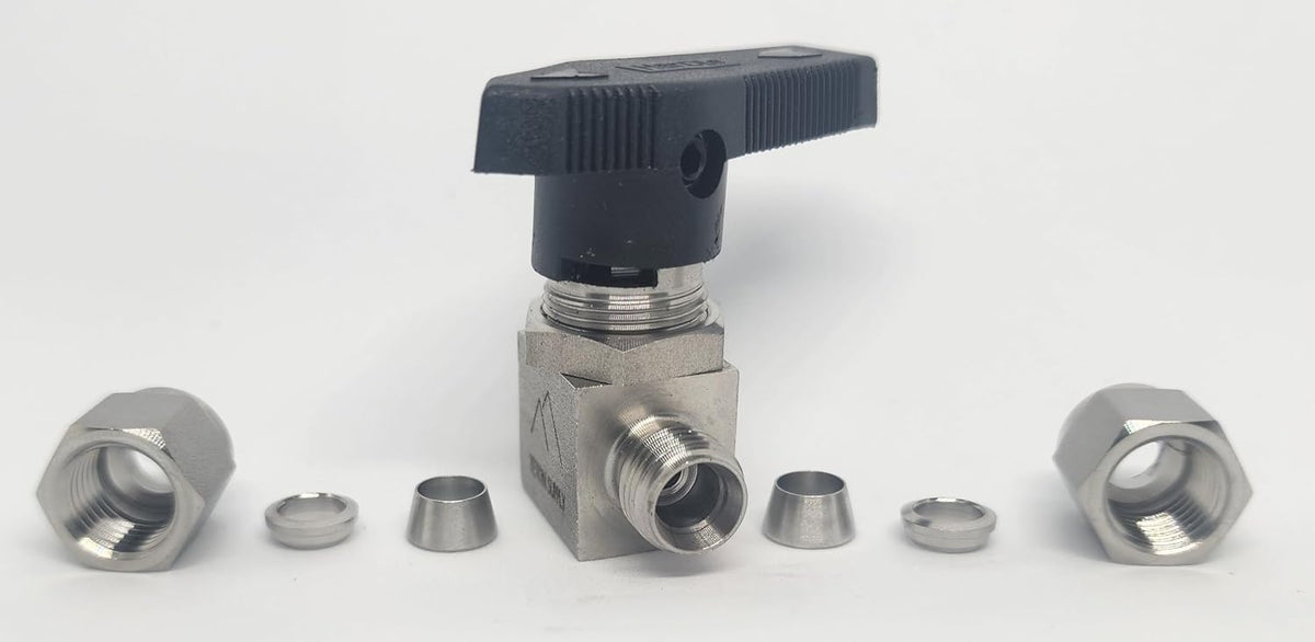 Stainless Steel Mini Ball Valve, 1/4", 316 Stainless Steel, 1000 PSI. Swagelok Compatible SS-42GS4, SS42GS4 Parker Compatible 4A-MB4LPFA-SSP. 1/4" Valve.