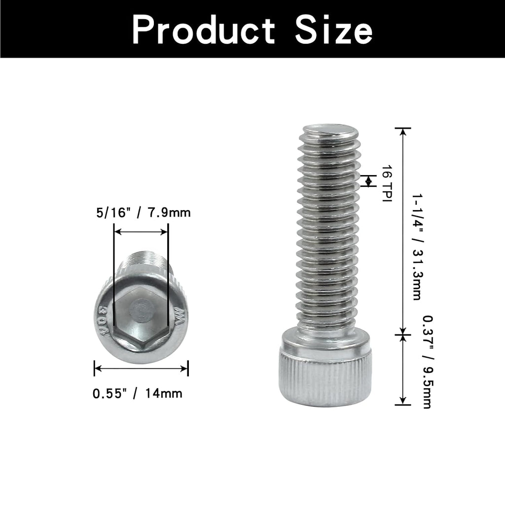 Hordion 3/8-16 x 1-1/4" Socket Head Cap Screws Bolts, 10 PCS Machine Screws