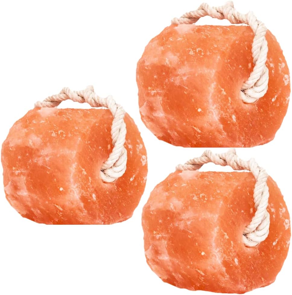 Himalayan Pink Salt Lick Pack of 3 (6lbs Each Block)- Mineral Salt Block on Rope 100% Organic Pink Salt Block for