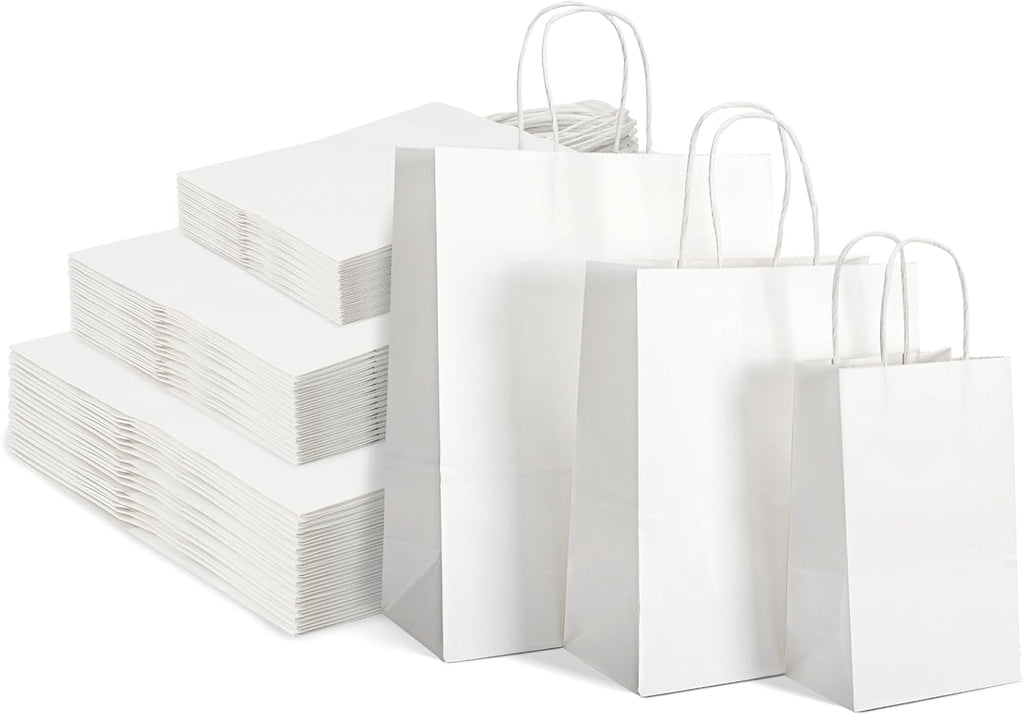 120pcs White Paper Bags with Handles, Assorted Sizes Gift Bags