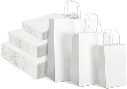 120pcs White Paper Bags with Handles, Assorted Sizes Gift Bags