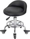 Rolling Stool Low Roller Seat PU Leather, Rolling Chair Height Adjustable, Garage Stool with Wheels for Manicure