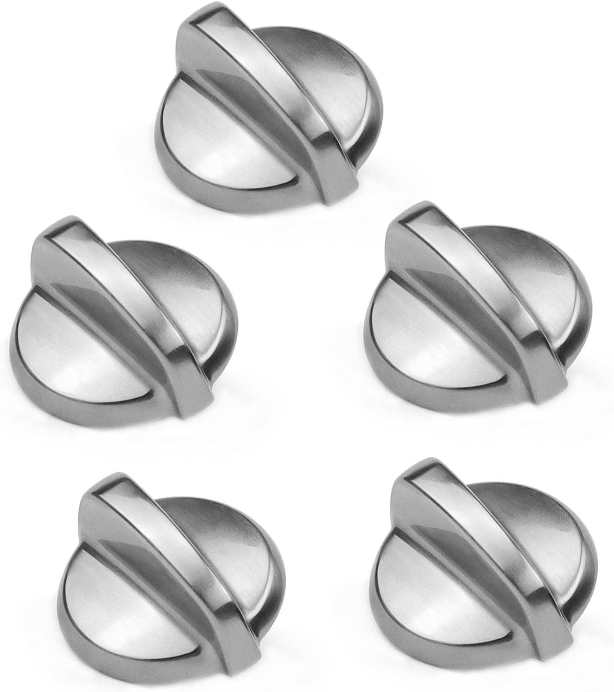 Fetechmate WB03T10325 Metal Replacement Stove Knobs Fit for General Electric/GE Range, 5 Pack Heavy Metal Burner Control Knobs D-Shaft Replace 2691864, JGP329SET1SS, JGP633SET2SS Stove Knobs