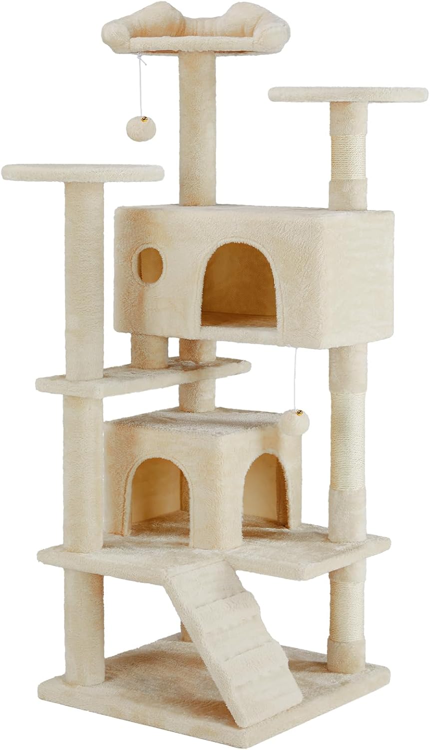 54 Inch Cats Tree Tower, Multi-Level with Scratching Post, Indoor Cat Tree Condo with Climbing Ladder, Plush Toy