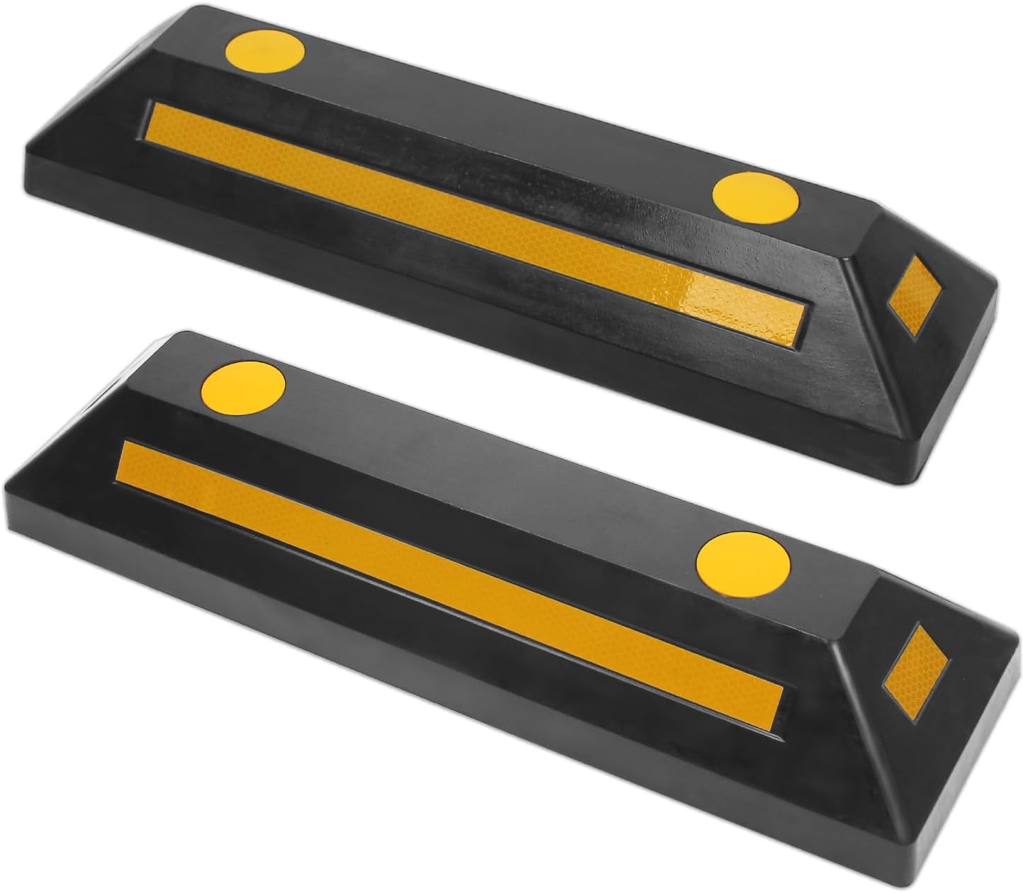 50135 2-Pack Commercial Grade Rubber Curb Parking Blocks with Yellow Reflective Strips Wheel Stops for Cars, Vans