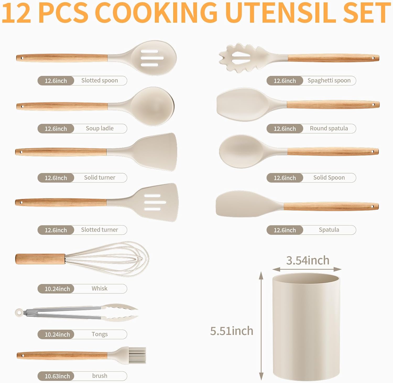 Silicone Cooking Utensil Set,12 PCS Cooking Cookware Kitchen Utensils Set for Cooking, Nonstick 446°F Heat-Resistant