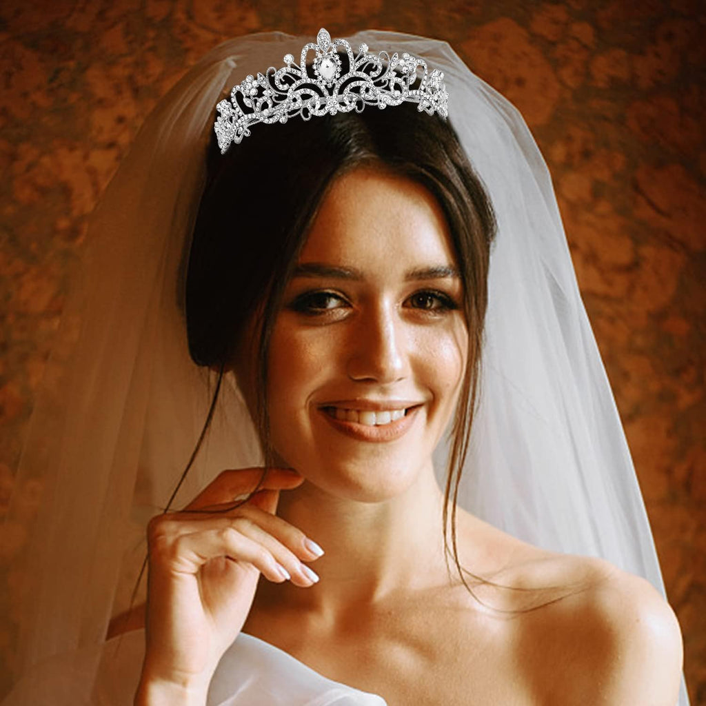 Tiara and Lace Bridal Veil, Crown Wedding Veils and Headpieces for Women, White Veils for Brides Tiaras for Women