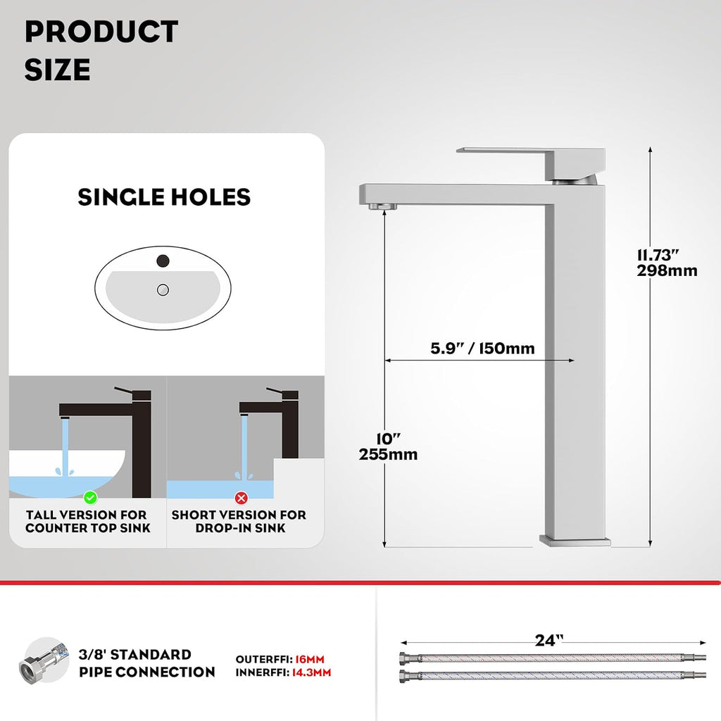 Brushed Nickel Tall Bathroom Faucet for Vessel Sink Single Hole Single Handle Vessel Sink Faucet Vanity Bathroom