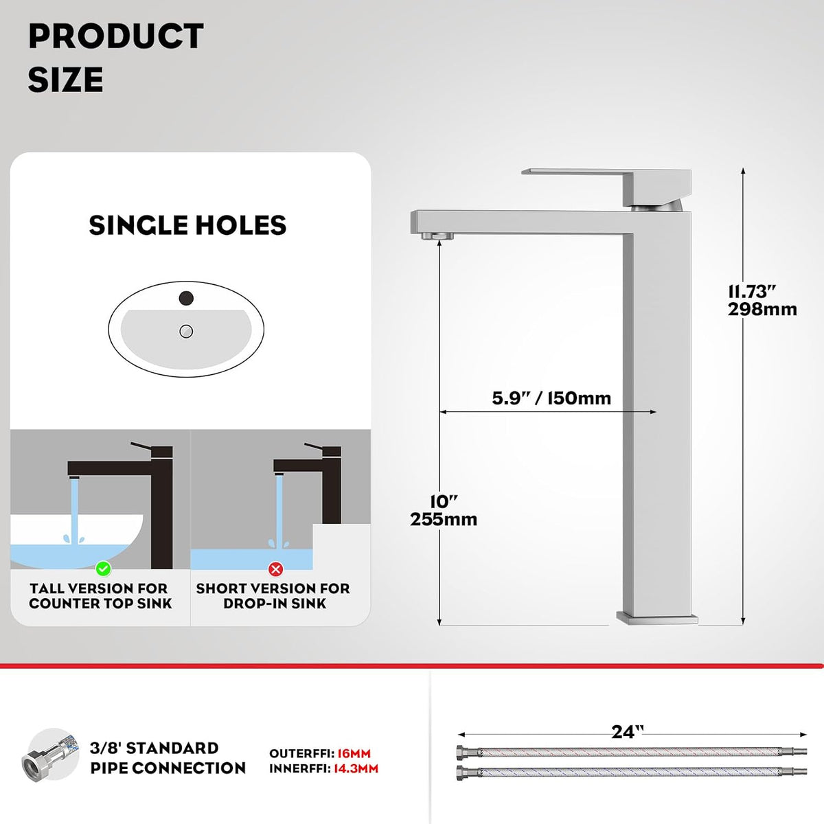 Brushed Nickel Tall Bathroom Faucet for Vessel Sink Single Hole Single Handle Vessel Sink Faucet Vanity Bathroom