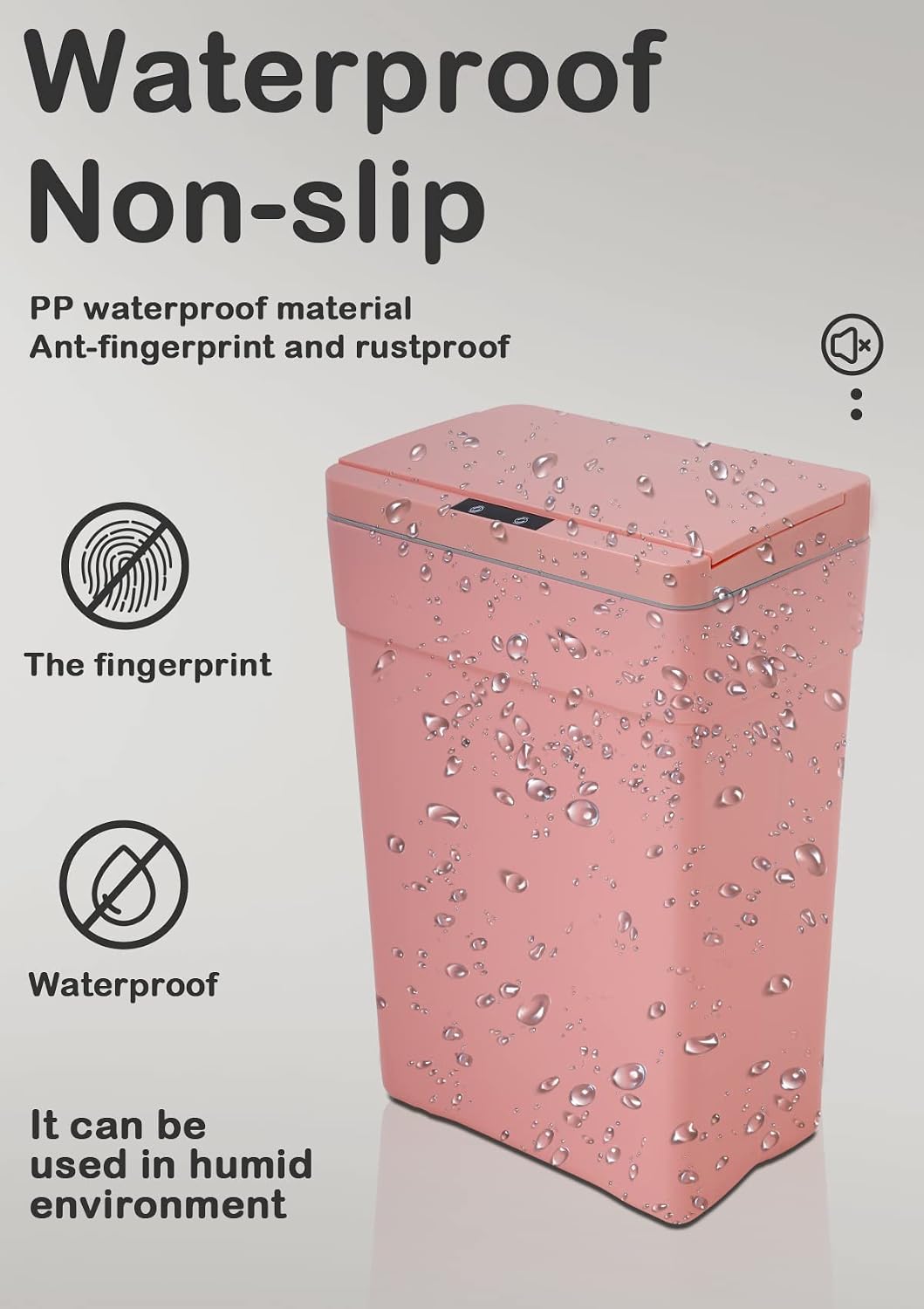 13 Gallon Motion Sensor Trash Can with Lid, Pink, Plastic