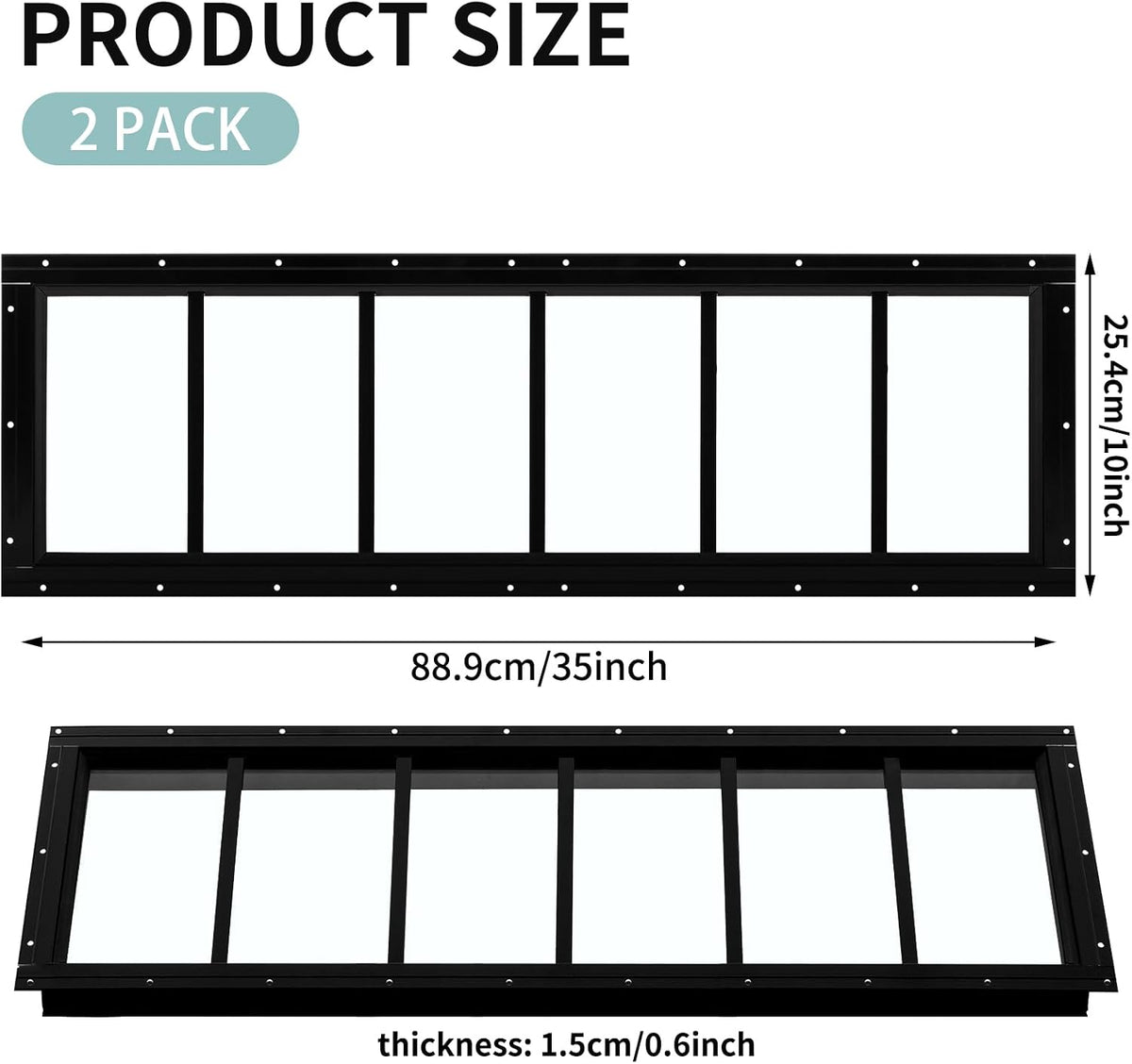 2 Pack 10" x 35" Shed Window, Transom Windows with Tempered Glass, Basement Garage Door Flush Mount Shed Window with
