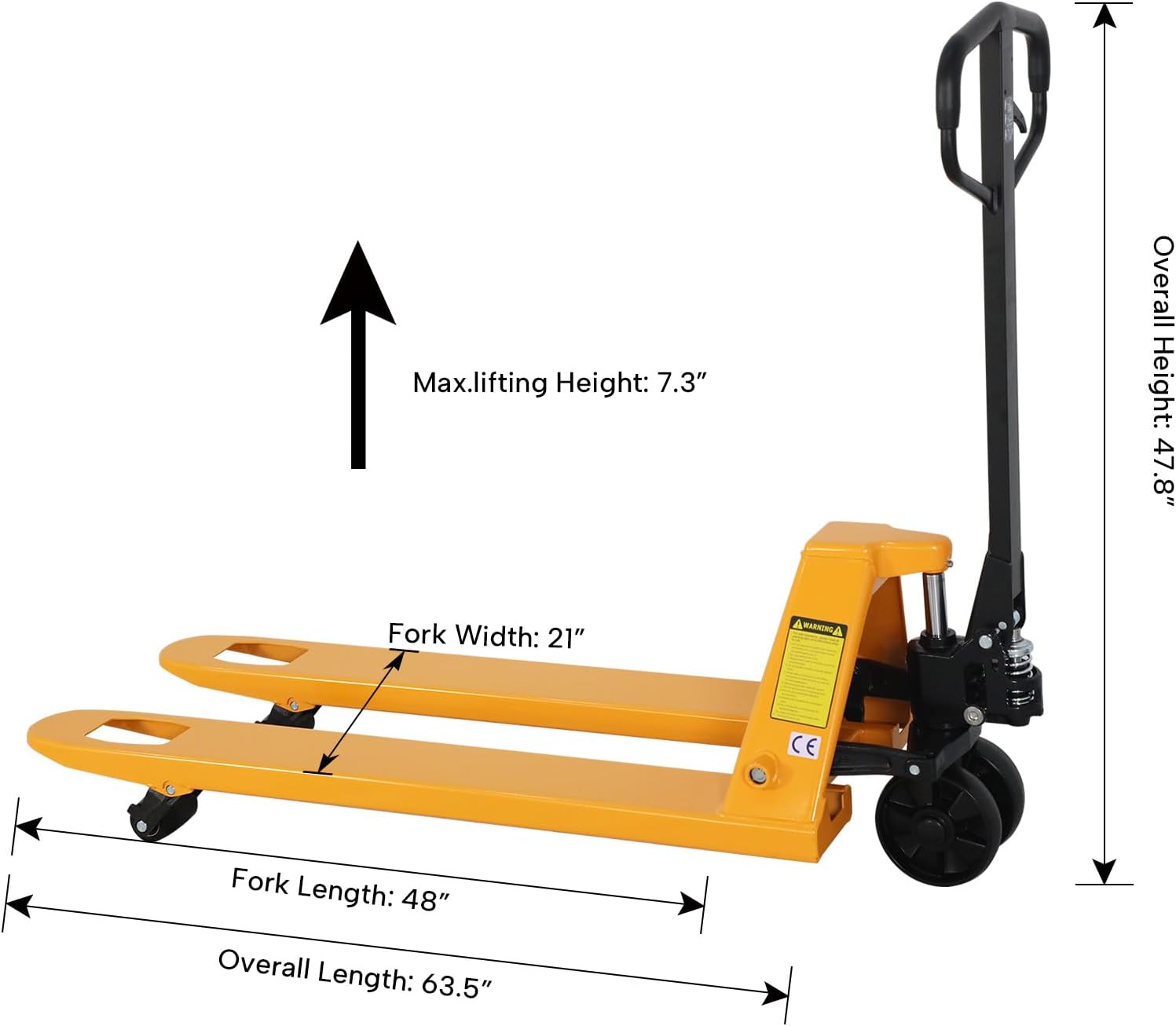 Pallet Jack 21"W x 48"L Narrow Forks, 5500Lb Heavy Duty Capacity | Industrial Manual Pallet Truck Durable Nylon