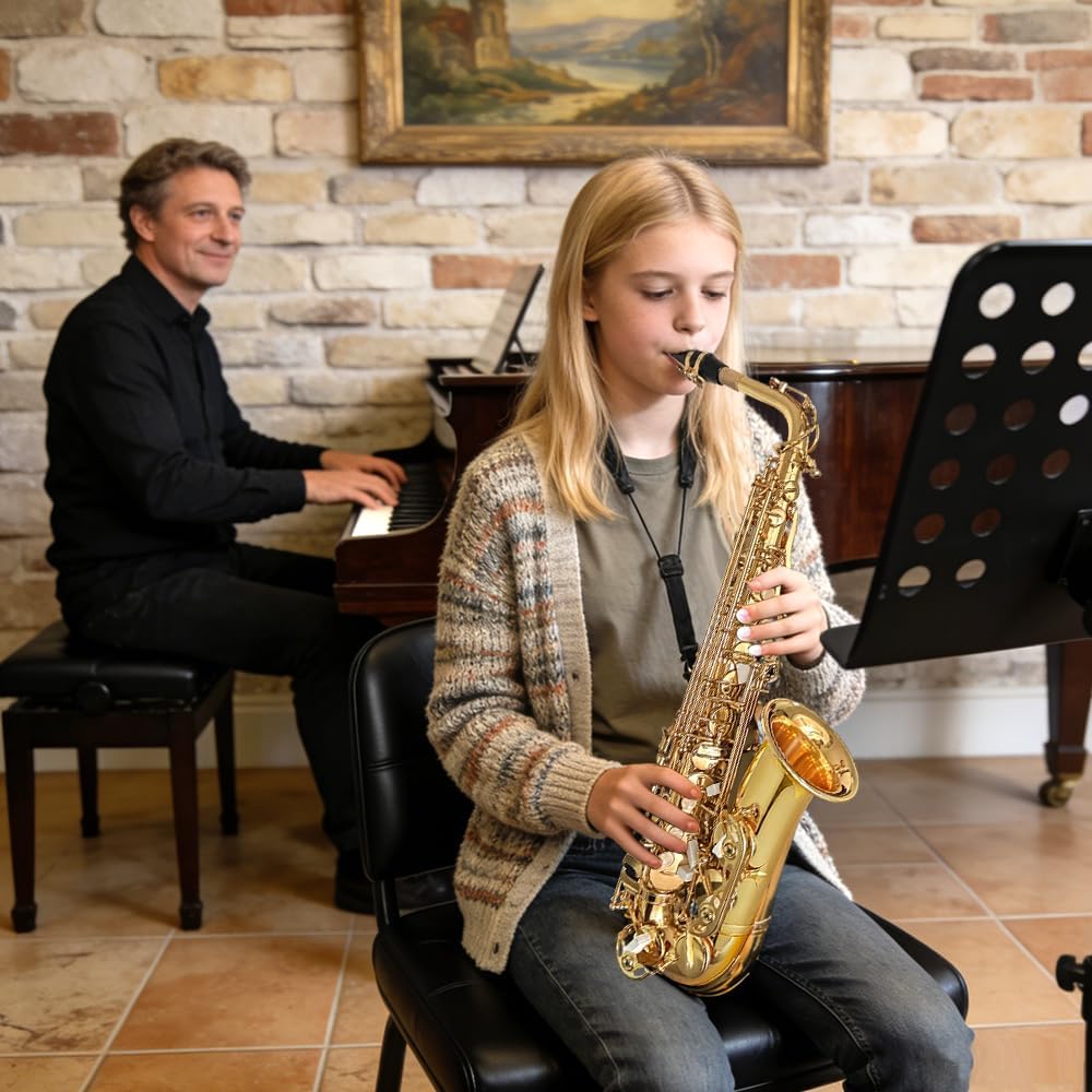 Beginner Alto Saxophone, E Flat - Complete Starter Kit with Case & 10 Reeds, for Adults & Students, Easy to Play for