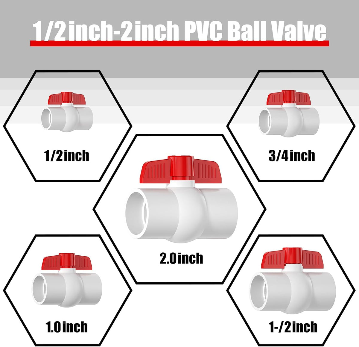 EPHECH 2PCS 2" PVC Ball Valve, SCH40 PVC Pipe Valve with Red T-Handle