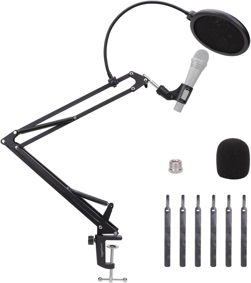 Adjustable Microphone Boom Arm Stand, 14 inch, Supports Standard Microphones, Adjustable Tension, Includes Pop Filter