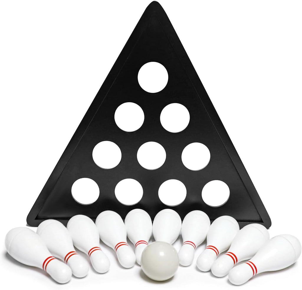 Shuffleboard Bowling Pin Set with 10 Pcs Premium Hardwood Bowling Pins Durabel Triangular Pinsetter Resin Bowling