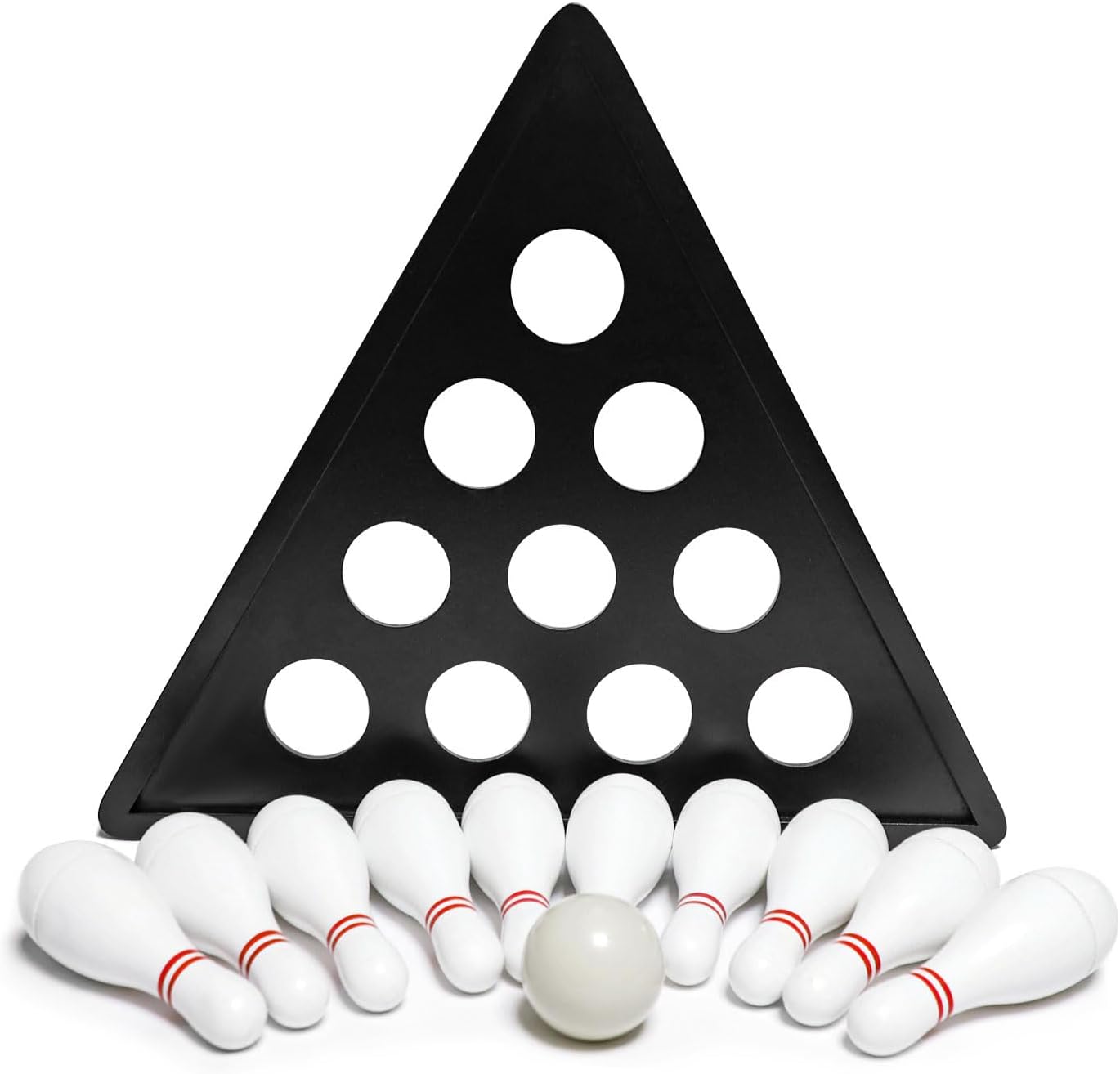 Shuffleboard Bowling Pin Set with 10 Pcs Premium Hardwood Bowling Pins Durabel Triangular Pinsetter Resin Bowling