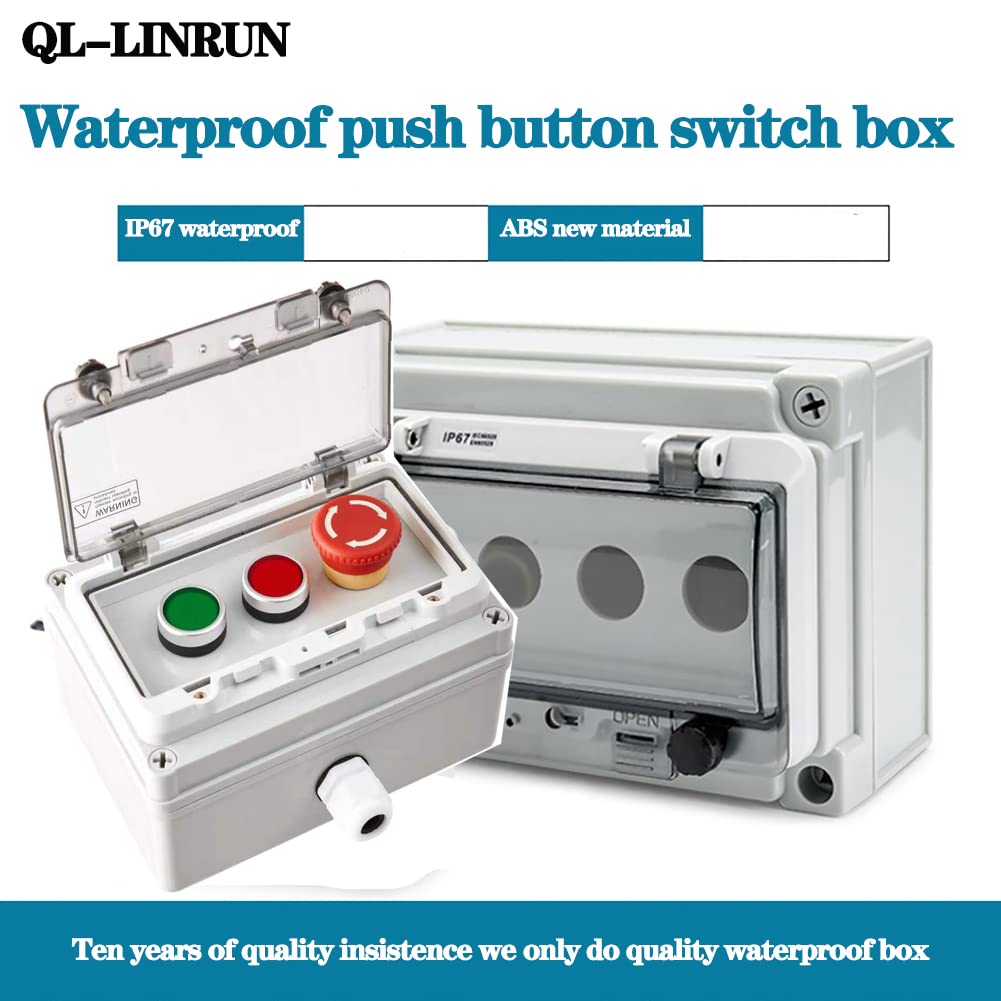 E-Stop Start Stop Push Button Station w/Lockable Cover, Green/Red IP67