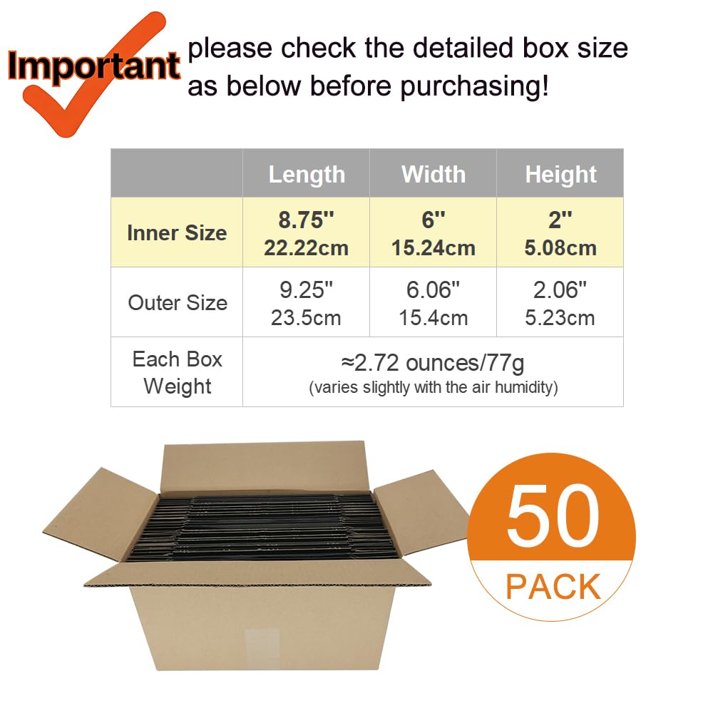 50 Pack 9x6x2'' Small Shipping Boxes, Corrugated Cardboard Mailers for Business, Black (CM962B)